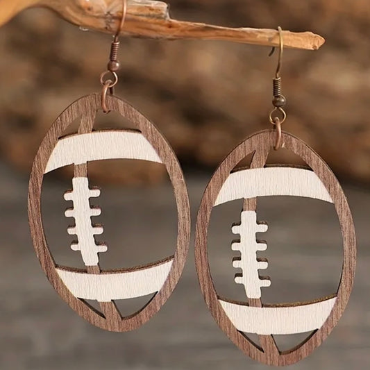 Wooden Football Earrings