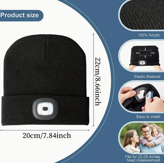 Beanie Hat with LED Rechargeable Light
