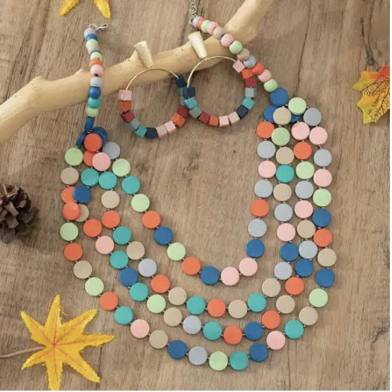 Wooden Beaded Necklace Set