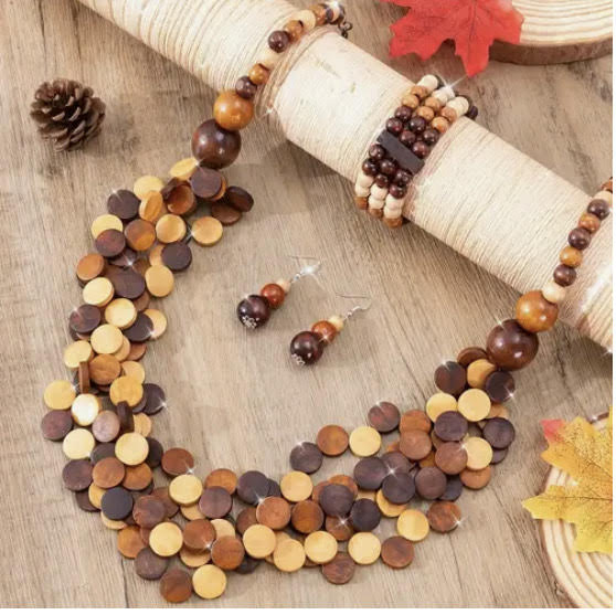 Wooden Beaded Necklace Set