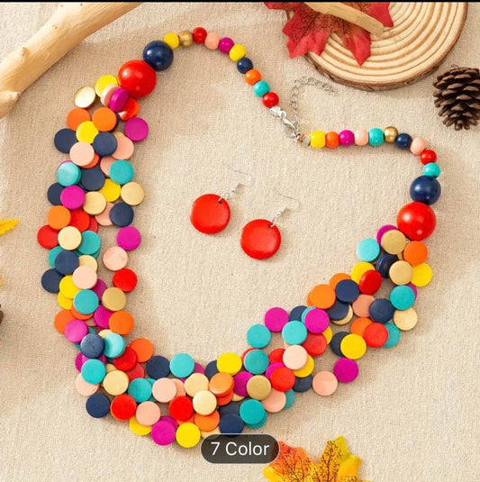 Wooden Beaded Necklace Set