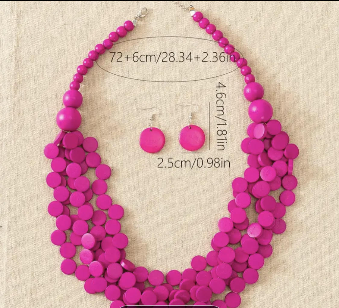 Wooden Beaded Necklace Set